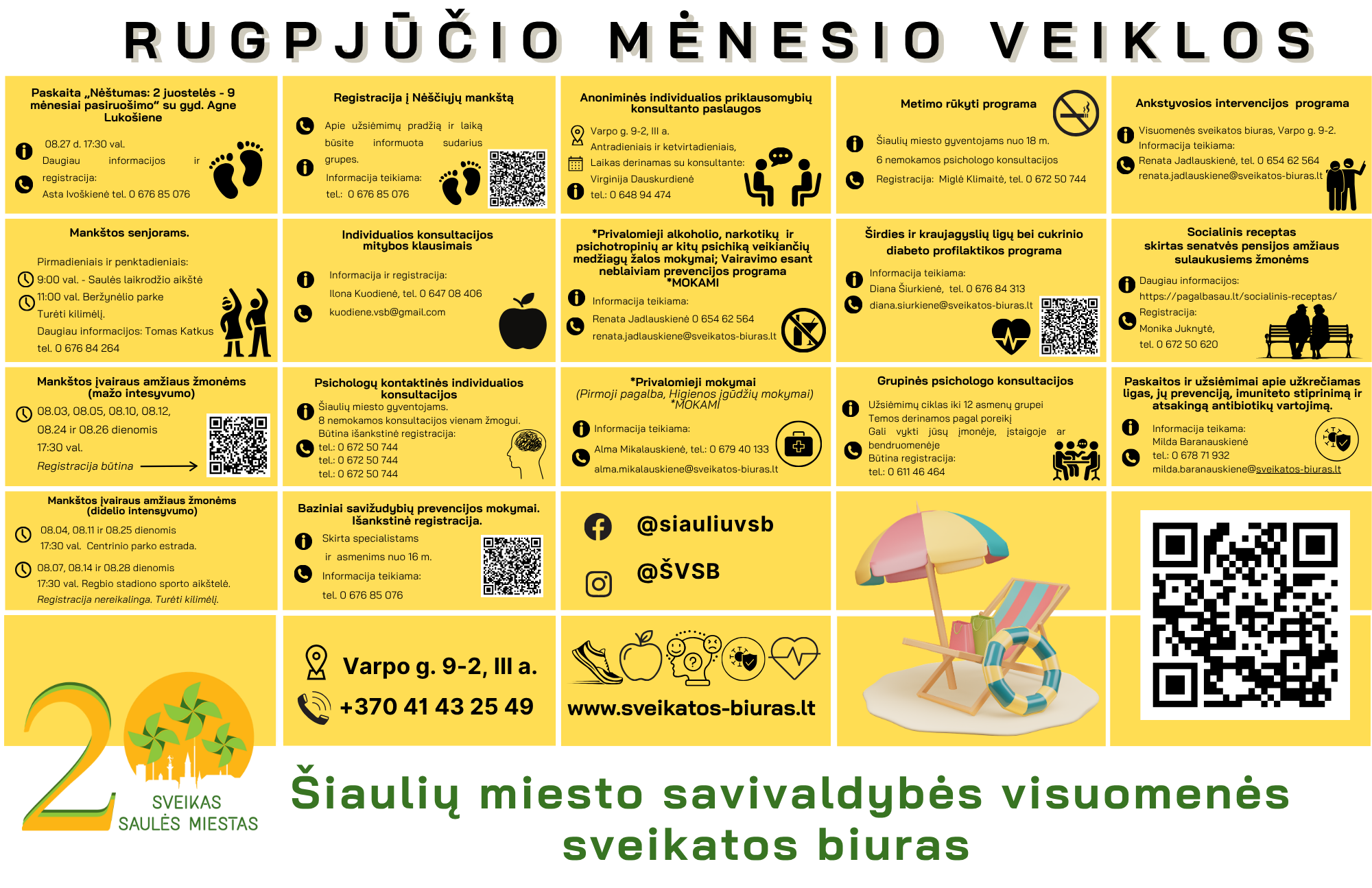 Rugpjūčio mėnesio veiklų kalendorius Šiauliuose